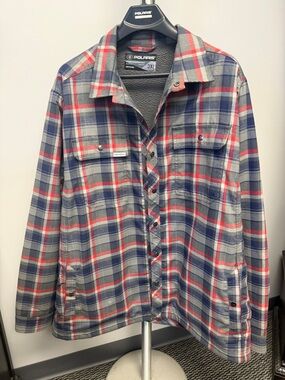 Polaris Men's Lightweight Plaid Shirt Jacket - Gray, Blue & Red